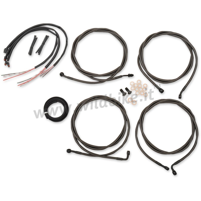 BLACK CABLE LINE KITS HANDLEBAR APE HANGER 12"/14" HARLEY DAVIDSON TOURING 17-20