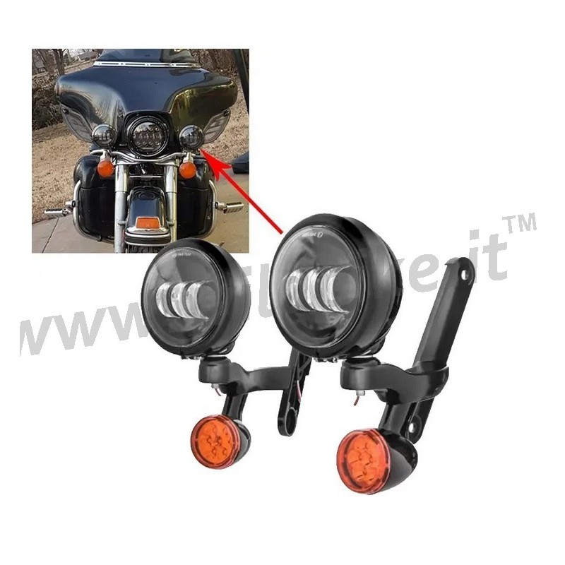 BLACK LED BRACKETS AND AUXILIARY HEADLIGHTS KIT HARLEY DAVIDSON FLH TOURING 1999-2020