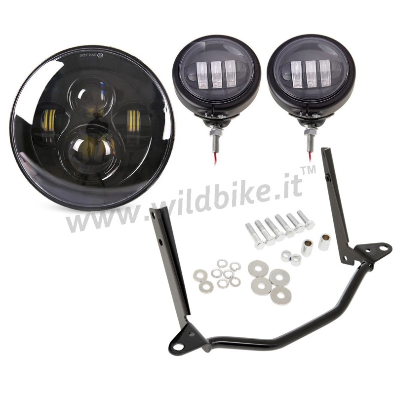 KIT DE TRANSFORMATION PHARE LED EU APPROUVÉ NOIR HARLEY DAVIDSON FLS SOFTAIL 00-17