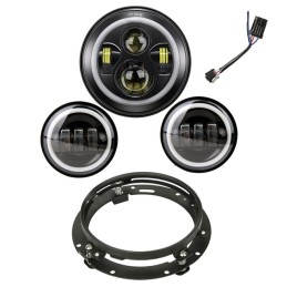 KIT SCHEINWERFER LED UND ZUSATZLEUCHTEN SCHWARZ ANGEL EYE HARLEY DAVIDSON FLH FLT TOURING 94-13