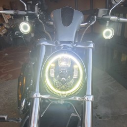 SCHEINWERFER LED FRONT EU GENEMIGHT SUPERLIGHT ANGEL EYE SCHWARZ MIT HALTERUNG HARLEY DAVIDSON V-ROD