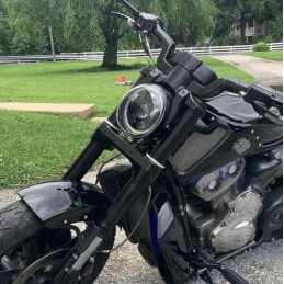 PHARES AVANT LED EU APPROUVÉ SUPERLIGHT ANGEL EYE NOIR AVEC SUPPORT POUR HARLEY DAVIDSON V-ROD