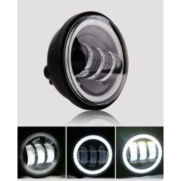 KIT SCHEINWERFER LED UND ZUSATZLEUCHTEN SCHWARZ ANGEL EYE HARLEY DAVIDSON FXST FLST SOFTAIL 07-17