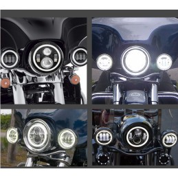KIT PHARE ET FEUX AUXILIAIRES LED NOIR ANGEL EYE HARLEY DAVIDSON FXST FLST SOFTAIL 07-17