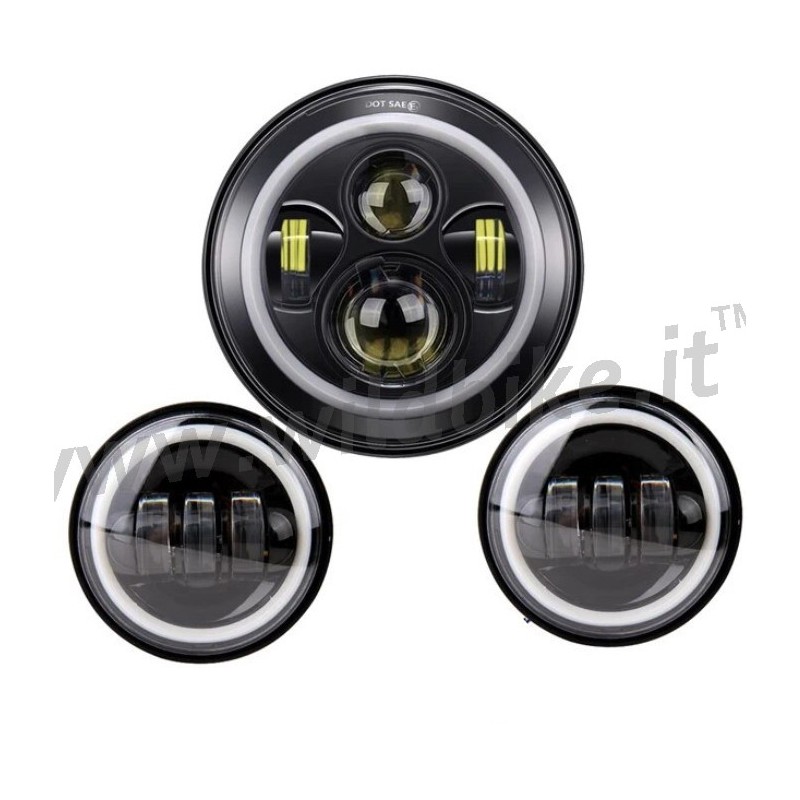 KIT PARABOLE ANTERIORI A LED ANGEL EYE NERI HARLEY DAVIDSON FXST FLST SOFTAIL 07-17