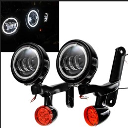 KIT SUPPORTS NOIR PHARES AUXILIAIRES ANGEL EYE LED HARLEY DAVIDSON FLH TOURING 1999-2020