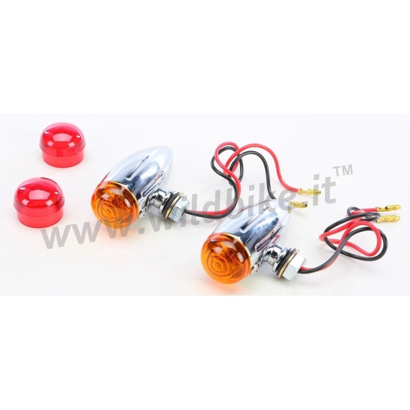 CLIGNOTANTS SET LISSE CHROME BULLET ROUGE ET ORANGE MOTO ET HARLEY DAVIDSON