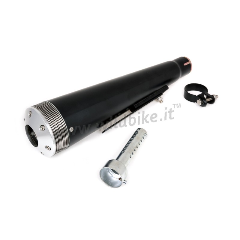 ECHAPPEMENT MEGAPHONE UNIVERSEL SUPER CONE NOIR/CHROME MOTORCYCLE CUSTOM ET HARLEY DAVIDSON