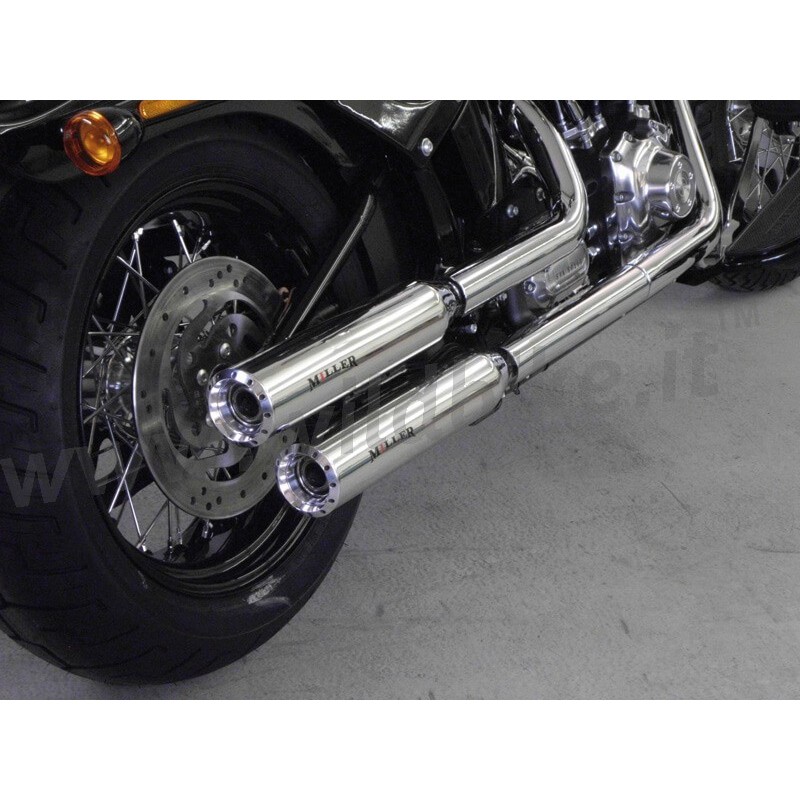 CHROME EXHAUSTS MUFFLERS SLIP-ON MILLER HUNTER EU APPROVED HARLEY DAVIDSON FLS SOFTAIL SLIM 12-17