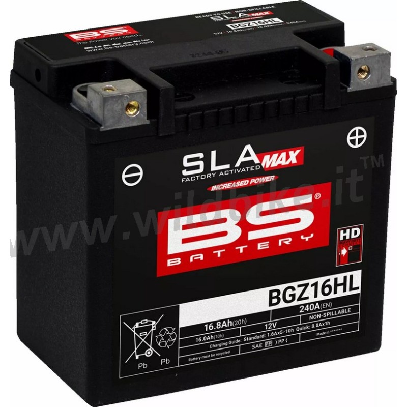 BATTERIA HIGH PERFORMANCE AGM BS BGZ16HL SLA-MAX HARLEY DAVIDSON XL SPORTSTER 04-21