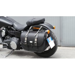 MCJ CLASSIC BLACK LEATHER SIDE BAG STYLE 1 HARLEY DAVIDSON FXD DYNA 06-17