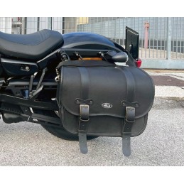 MCJ VINTAGE BLACK LEATHER SIDE BAG HARLEY DAVIDSON FXD DYNA 06-17