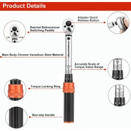 CHIAVE DINAMOMETRICA PROFESSIONALE IN KIT 1/4" 5-25 NM 11 BIT PER MOTO