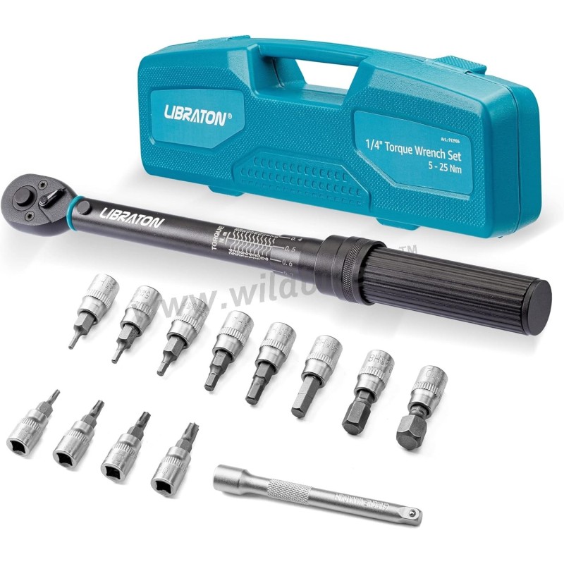 KIT CLÉ DYNAMOMÉTRIQUE PROFESSIONNELLE 1/4" 5-25 NM 12 BIT POUR MOTO