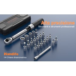 CHIAVE DINAMOMETRICA PROFESSIONALE IN KIT 1/4" 5-25 NM 20 BIT PER MOTO