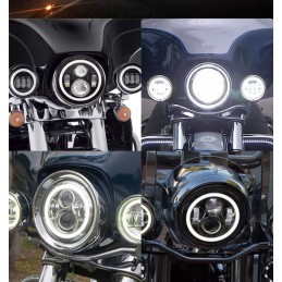 ANGEL EYE LED BLACK HEADLIGHT AND AUXILIARY LIGHT KIT HARLEY DAVIDSON FLH TOURING 1999-20