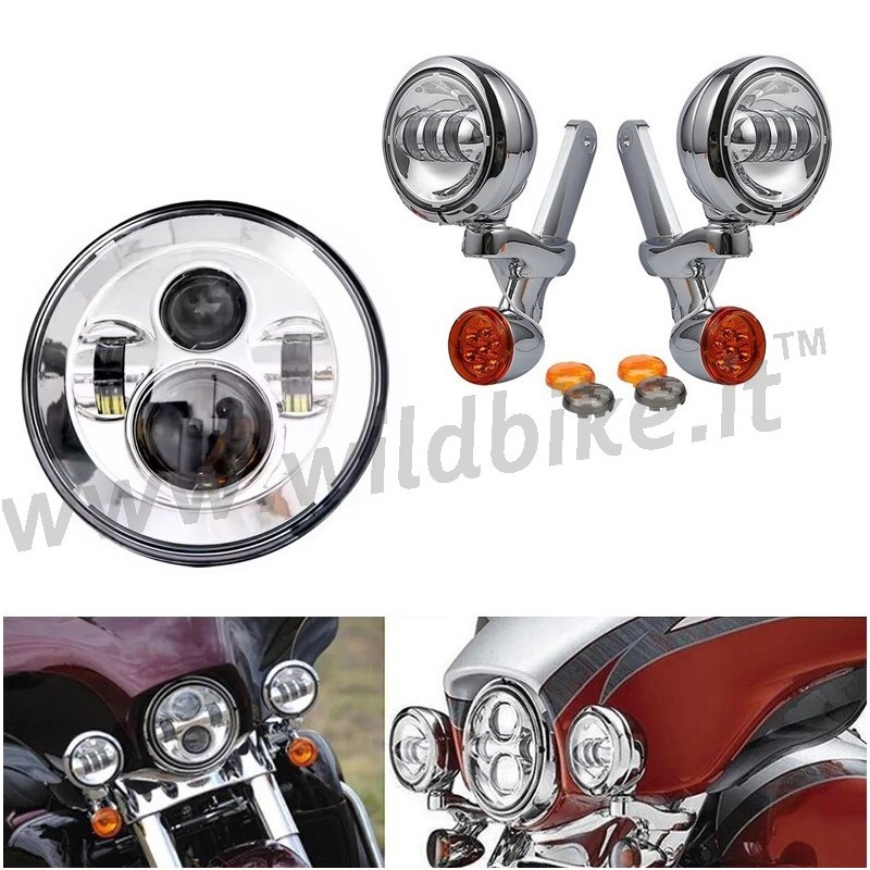 LED CHROME HEADLIGHT AND AUXILIARY LIGHT KIT HARLEY DAVIDSON FLH TOURING 94-23