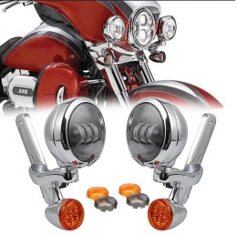 LED CHROME HEADLIGHT AND AUXILIARY LIGHT KIT HARLEY DAVIDSON FLH TOURING 1999-20