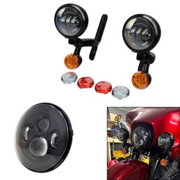 KIT CONVERSION D'ÉCLAIRAGE PHARE LED NOIR HARLEY DAVIDSON FLH TOURING 94-23