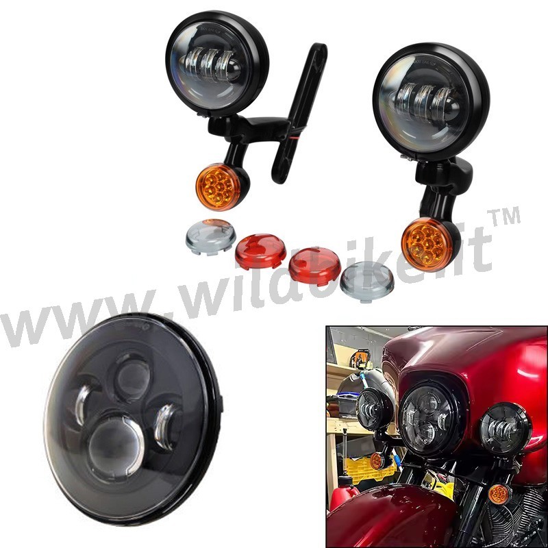 UMRÜSTSATZ BELEUCHTUNG SCHWARZEN LED SCHEINWERFER FÜR HARLEY DAVIDSON FLH TOURING 94-23