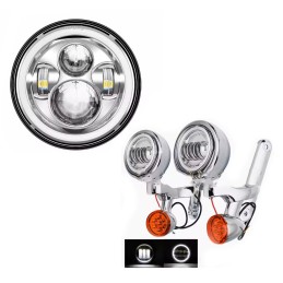ANGEL EYE LED CHROME HEADLIGHT AND AUXILIARY LIGHT KIT HARLEY DAVIDSON FLH TOURING 94-23