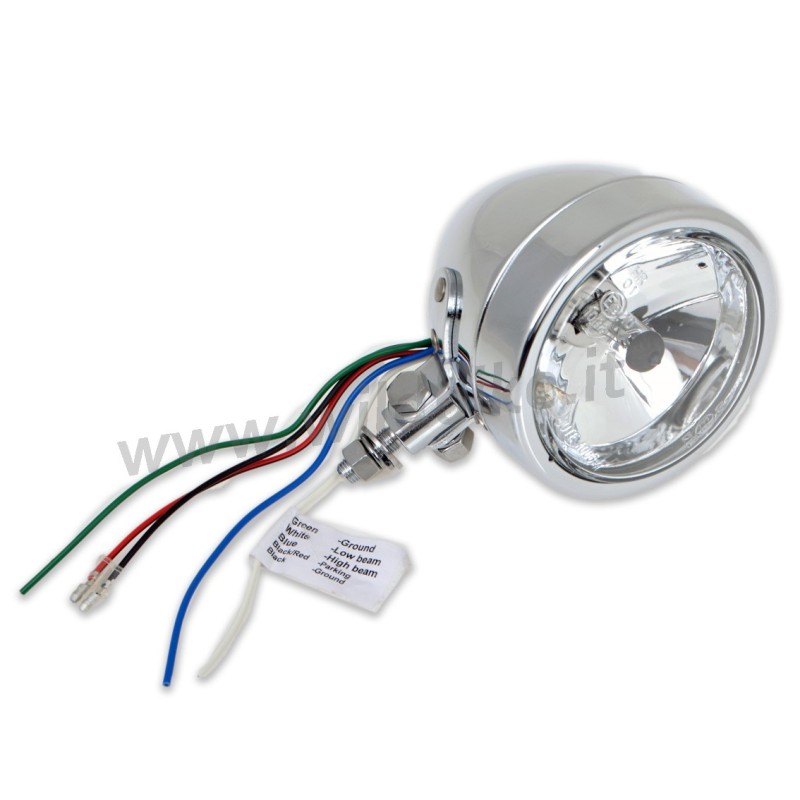 FARO FANALE 4.5" 110 MM OMOLOGATO CROMATO MOTO CUSTOM E HARLEY DAVIDSON