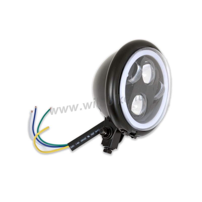 FARO FANALE CUSTOM 5.75" 145 MM LED ANGEL EYE NERO OPACO PER MOTO E HARLEY DAVIDSON