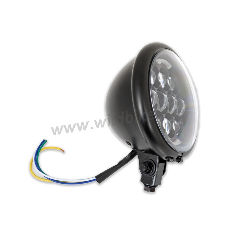 HEADLIGHT FLAT BLACK 5.75" 145 MM 12 LED SUPERLIGHT EMC EU APPROVED MOTORCYCLE AND HARLEY DAVIDSON