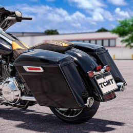 BLACK HARD SADDLEBAGS EXTENDED + 5" HARLEY DAVIDSON FLH FLT TOURING 2014-24