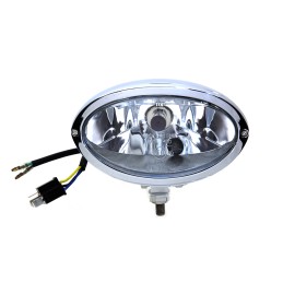 PHARE AVANT OVAL STYLE CHROME POUR MOTOS CUSTOM ET HARLEY DAVIDSON