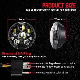 BLACK SIX LED FRONT HEADLIGHT BODY EU APPROVED 5.75 SUPERLIGHT FOR MOTORCYCLE
