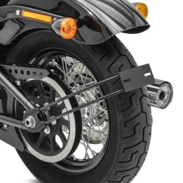 SUPPORTO PORTATARGA UNIVERSALE NERO SU RUOTA MOTO CUSTOM E HARLEY DAVIDSON