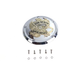 CLUTCH DERBY COVER  EAGLE SPIRIT LIVE TO RIDE CHROME/GOLD HARLEY DAVIDSON SOFTAIL 2018-2024