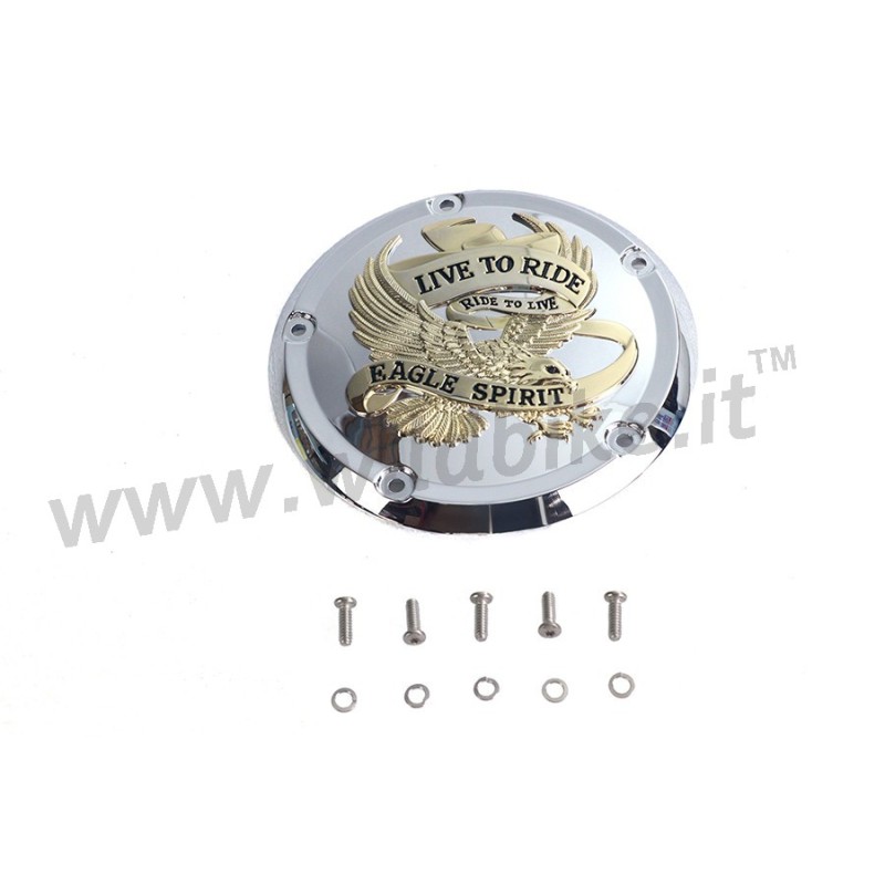 KUPPLUNGS ABDECKUNG EAGLE SPIRIT LIVE TO RIDE CHROME/GOLD HARLEY DAVIDSON SOFTAIL 2018-2024