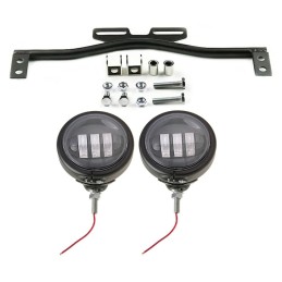 KIT DE PROJECTEURS AUXILIAIRES NOIR UNIVERSELS LED  EU APPROUVÉE MOTO CUSTOM ET HARLEY DAVIDSON