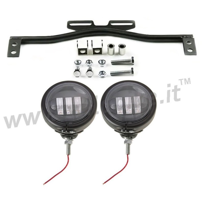 KIT DE PROJECTEURS AUXILIAIRES NOIR UNIVERSELS LED  EU APPROUVÉE MOTO CUSTOM ET HARLEY DAVIDSON