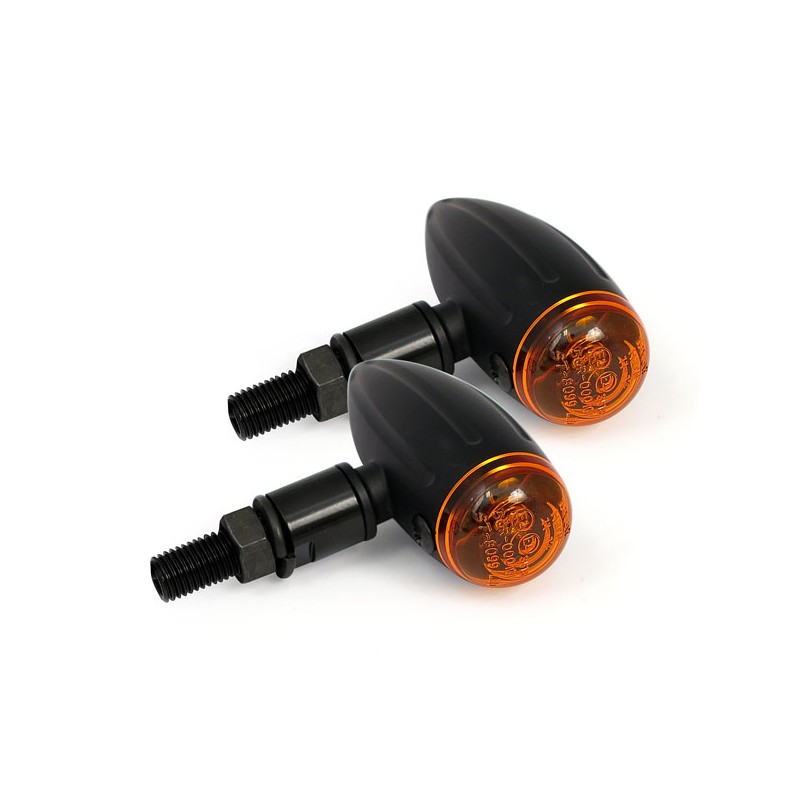 INDICATORI DIREZIONE FRECCE MICRO BULLET SCANALATE NERE OMOLOGATE MOTO CUSTOM E HARLEY DAVIDSON