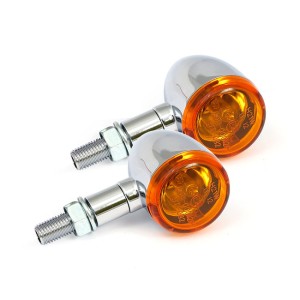 CHROME TURN SIGNALS MINI BULLET PLAIN EU APPROVED CUSTOM MOTORCYCLE AND HARLEY DAVIDSON