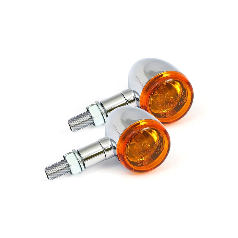 CHROME TURN SIGNALS MINI BULLET PLAIN EU APPROVED CUSTOM MOTORCYCLE AND HARLEY DAVIDSON
