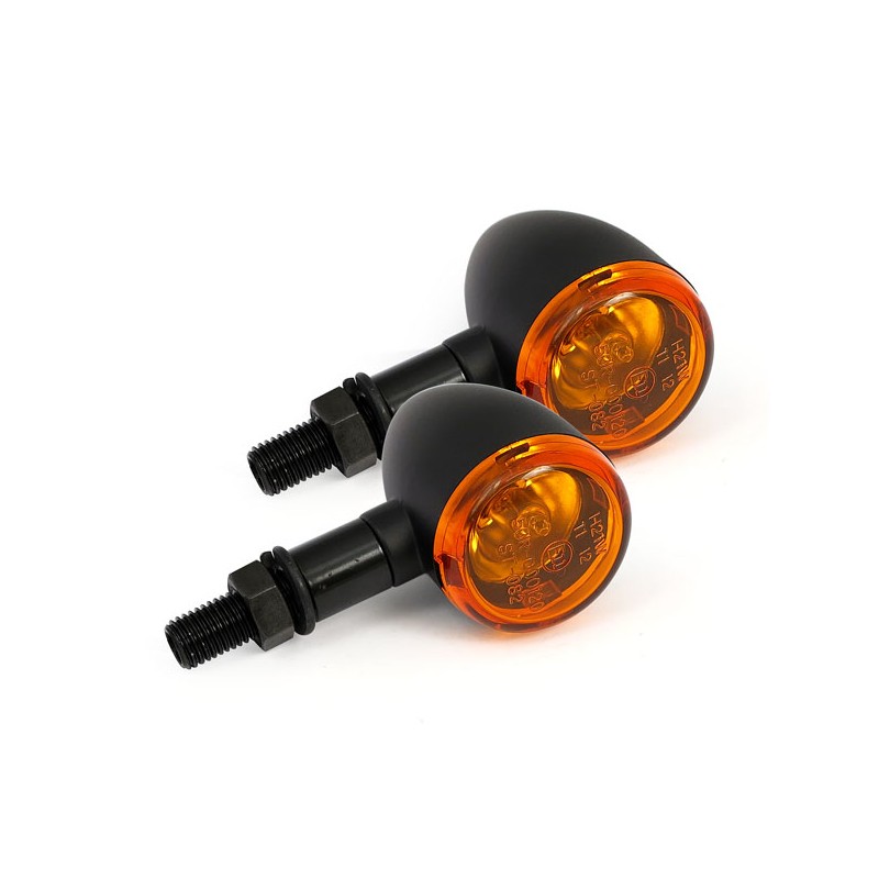 INDICATORI DIREZIONE FRECCE MINI BULLET LISCIE NERE OMOLOGATE MOTO CUSTOM E HARLEY DAVIDSON