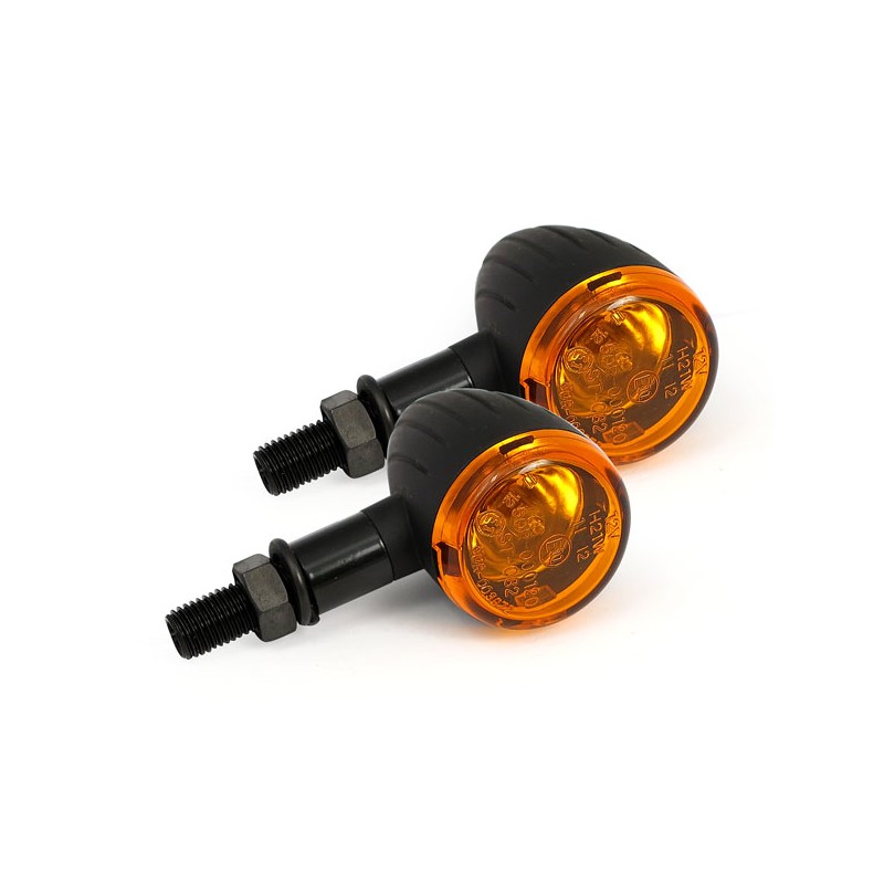 INDICATORI DIREZIONE FRECCE MINI BULLET SCANALATE NERE OMOLOGATE MOTO CUSTOM E HARLEY DAVIDSON