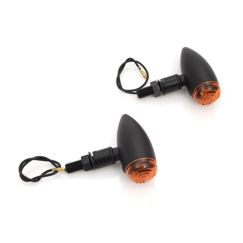CLIGNOTANTS MICRO BULLET LISSE NOIR EU APPROUVEE CUSTOM MOTO ET HARLEY DAVIDSON