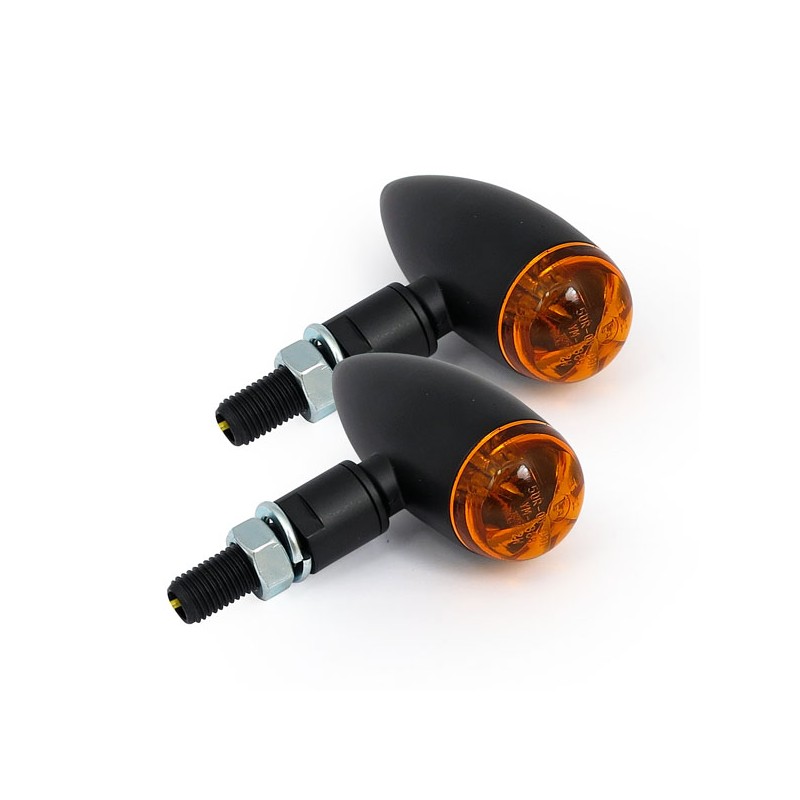 INDICATORI DIREZIONE FRECCE LED MICRO BULLET LISCIE NERE OMOLOGATE MOTO CUSTOM E HARLEY DAVIDSON