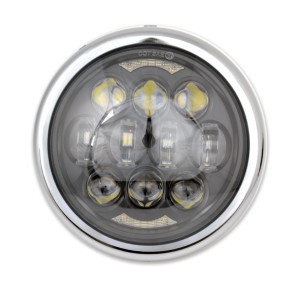 PHARE AVANT HOMOLOGUE NOIR/CHROME SUPERLIGHT EMC 12 LED 145 MM SUPPORT LATERAL MOTO
