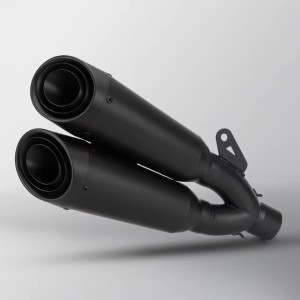 BLACK UNIVERSAL MUFFLER EXHAUST STAINLESS TWIN CONE CAFE RACER MOTORCYCLE