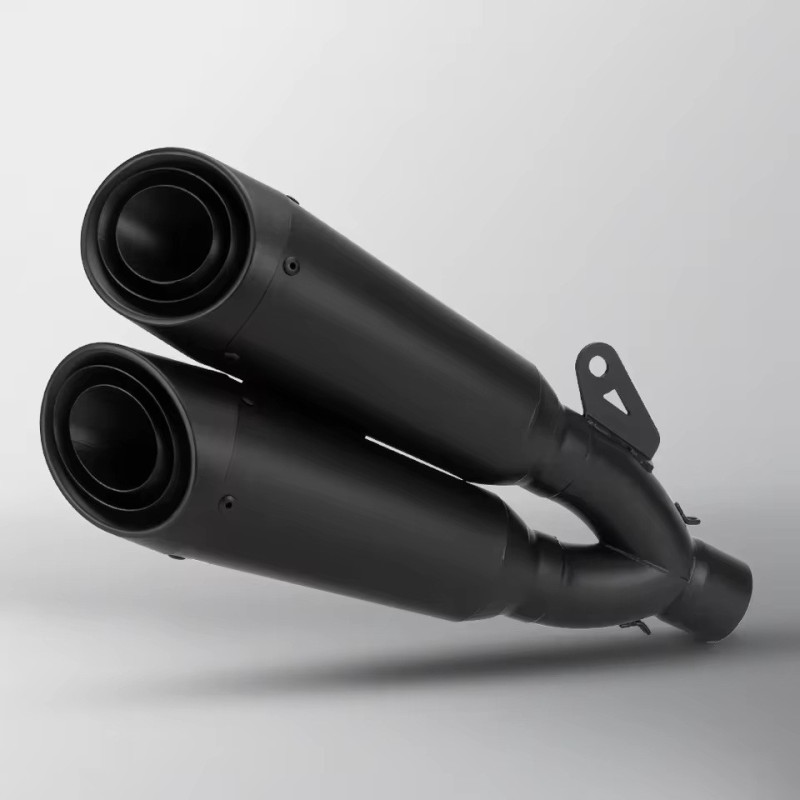 SILENCIEUX D’ÉCHAPPEMENT UNIVERSEL EN ACIER INOX TWIN CONE NOIR CAFE RACER MOTO