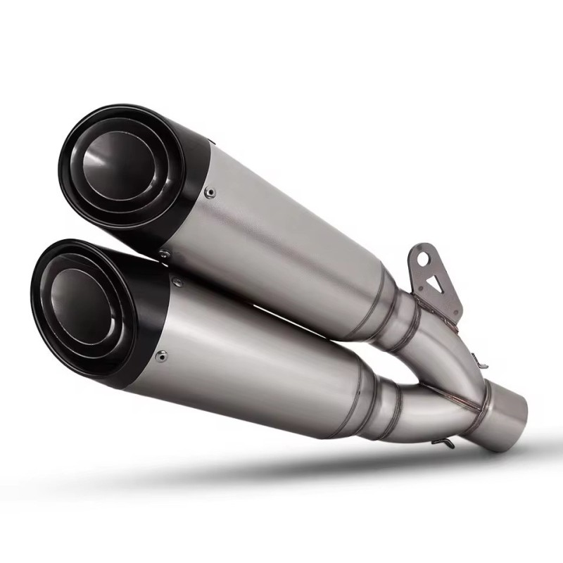 UNIVERSAL MUFFLER EXHAUST STAINLESS TWIN CONE INOX/BLACK MOTORCYCLE