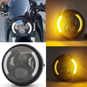 PHARE AVANT NOIR MULTI LED CLIGNOTANTS 7.5" 190 MM POUR MOTOCYCLETTE