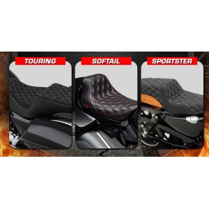 COMFORT SEAT GEL DNA DIAMOND KING BLACK STITCH HARLEY DAVIDSON FLH FLT TOURING 2008-2023