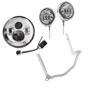 KIT CONVERSIONE FARI ANTERIORI A LED OMOLOGATI CROMATI HARLEY DAVIDSON FLS SOFTAIL 00-17